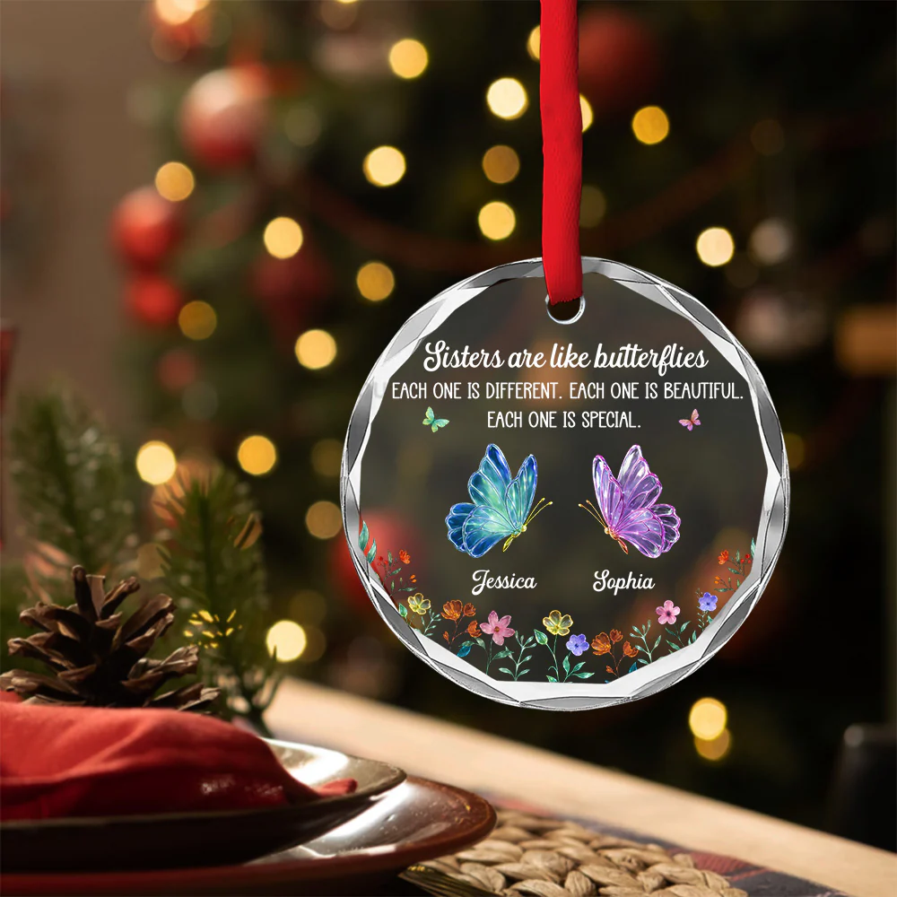 Festive Sister Love - Personalized Custom Glass Ornament - Image 6