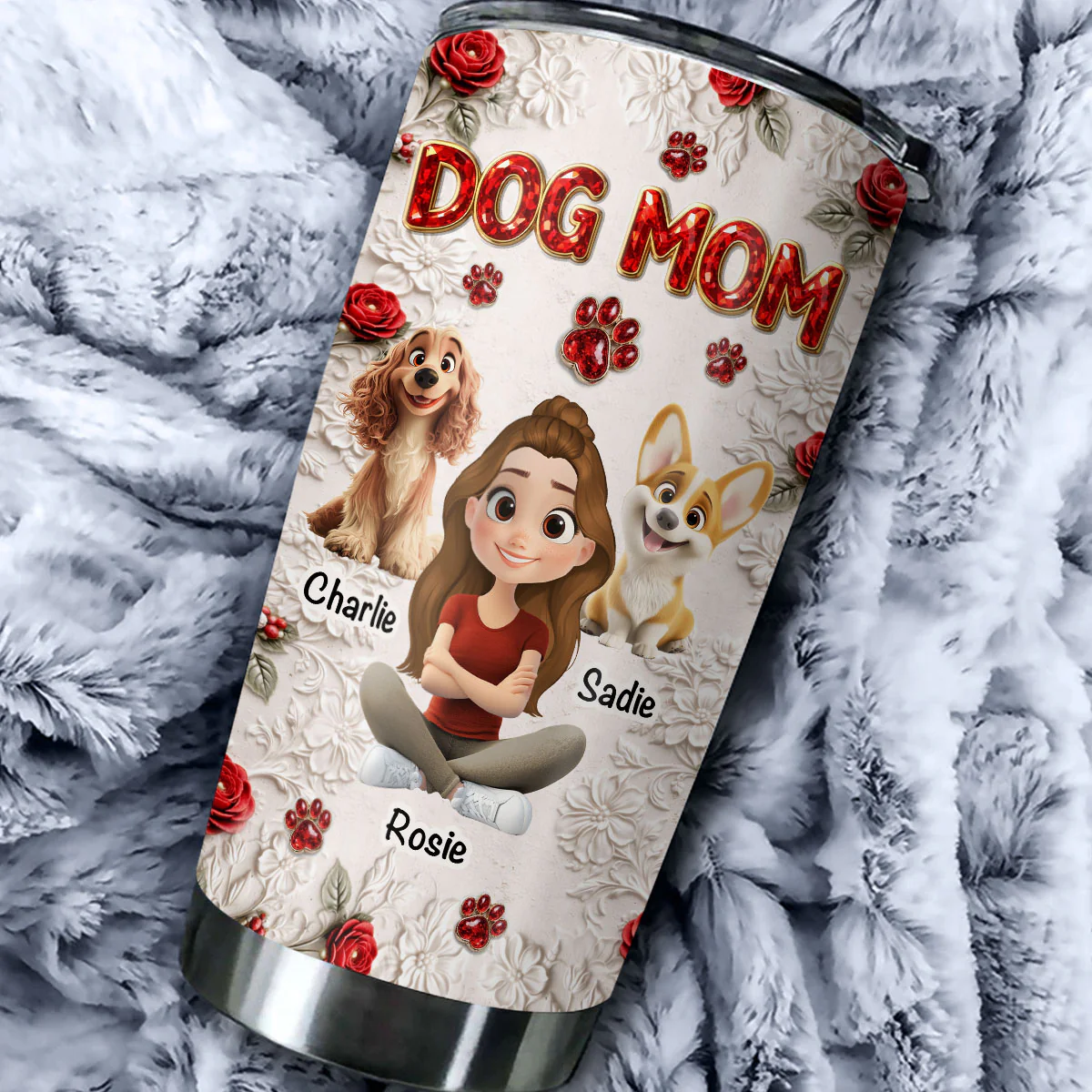 Floral Dog Mom - Personalized Custom 3D Effect Tumbler - Image 2