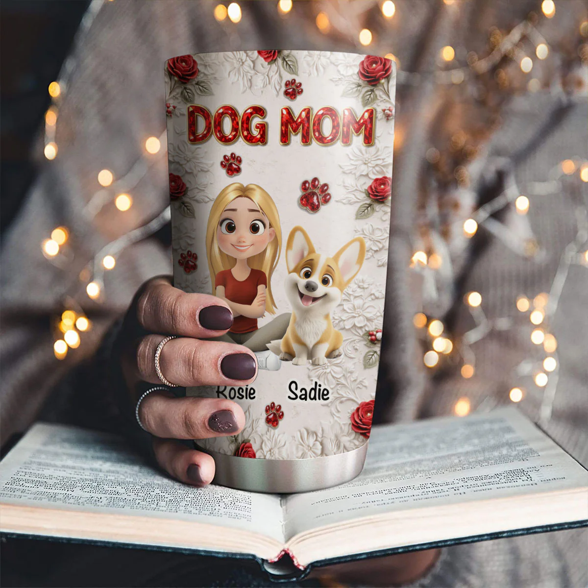 Floral Dog Mom - Personalized Custom 3D Effect Tumbler - Image 3