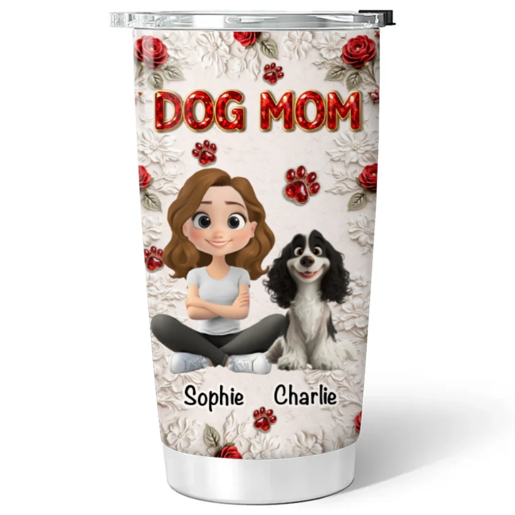Floral Dog Mom - Personalized Custom 3D Effect Tumbler - Image 6