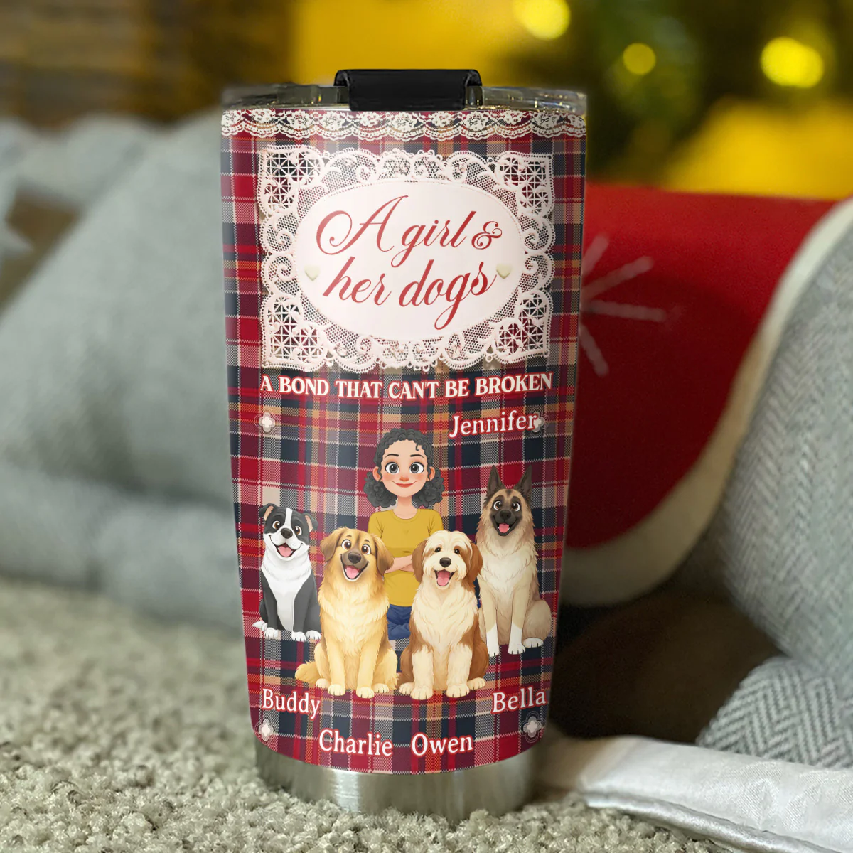 Flower And Storybook Dog - Personalized Custom Tumbler - Image 4