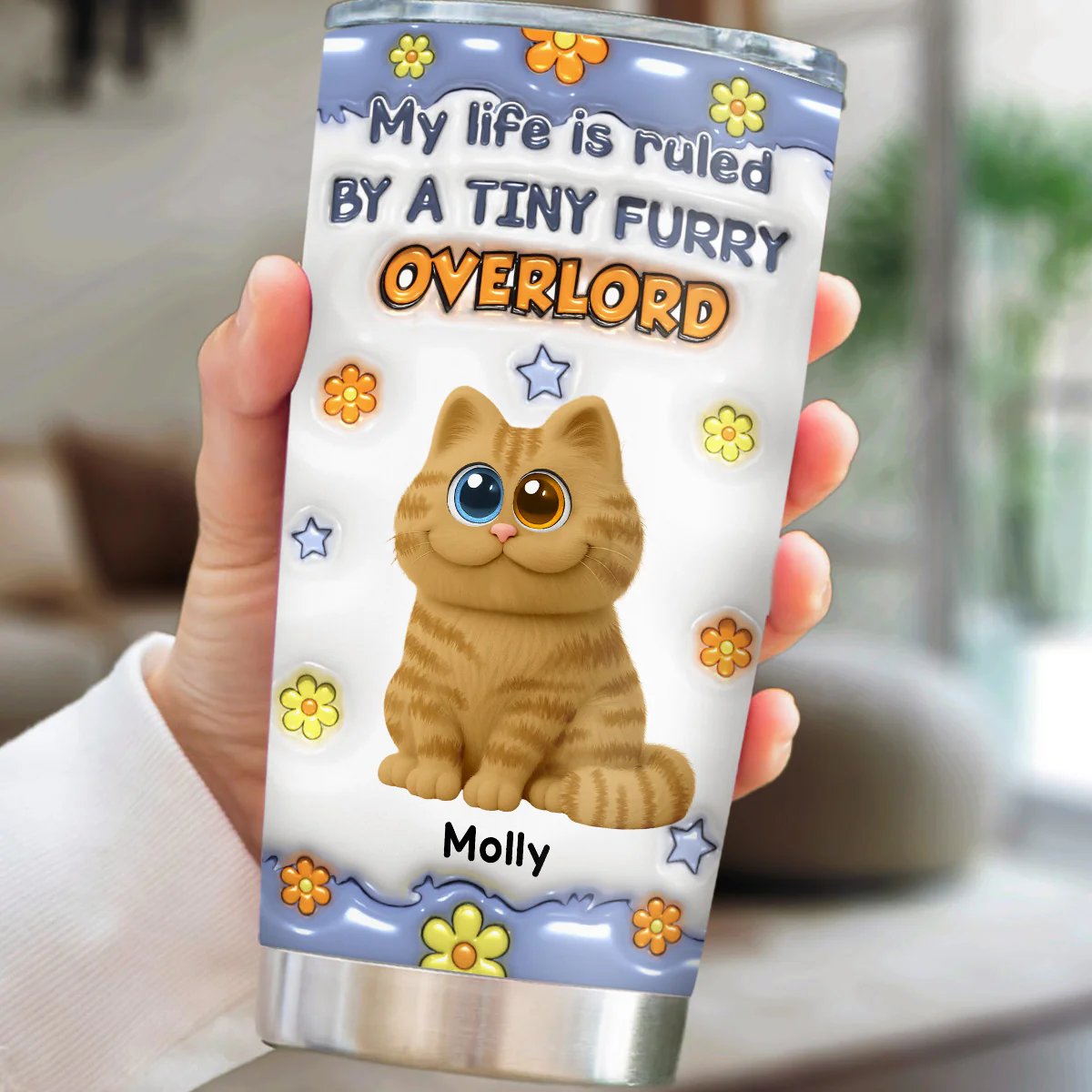 Flower Chunky Cats - Personalized Custom 3D Inflated Effect Tumbler - Image 2