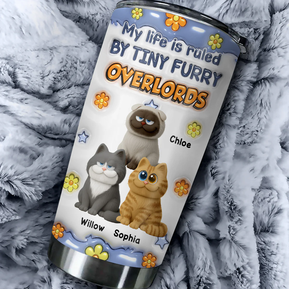 Flower Chunky Cats - Personalized Custom 3D Inflated Effect Tumbler - Image 4