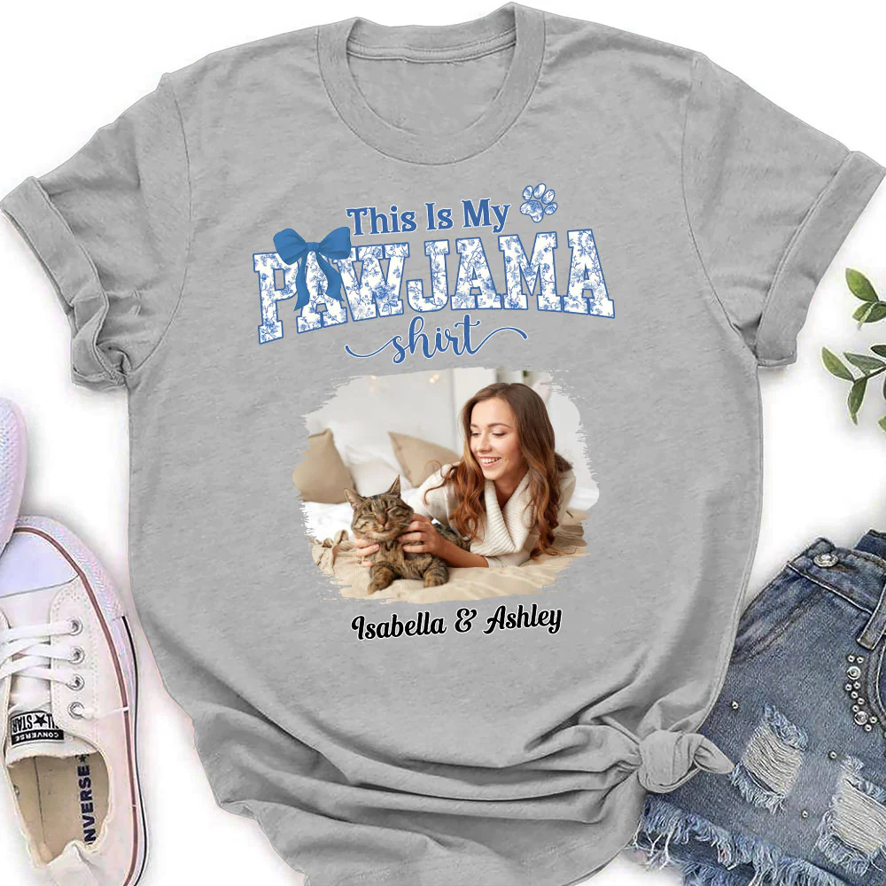 Flowery Sleep Shirt Photo- Personalized Custom Women T-Shirt - Image 2