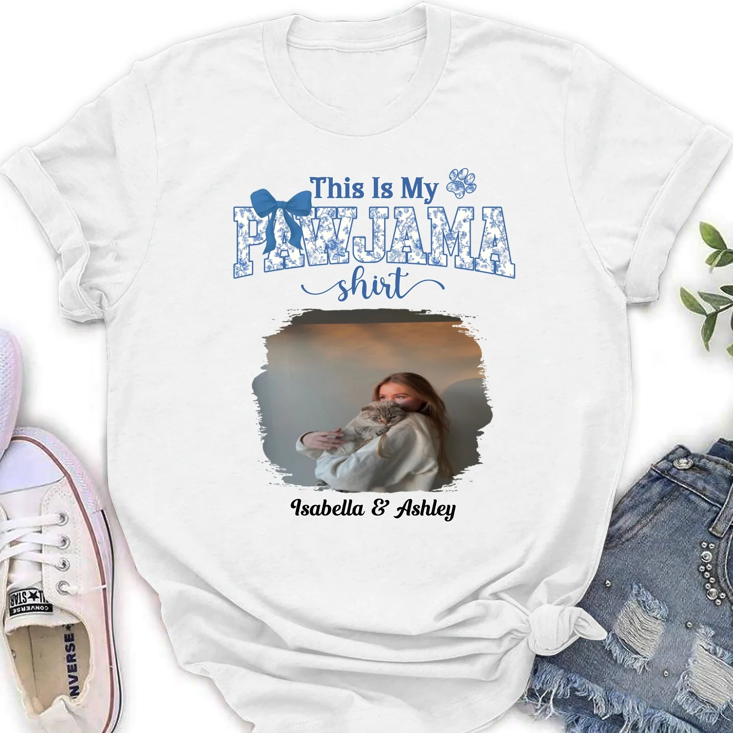Flowery Sleep Shirt Photo- Personalized Custom Women T-Shirt - Image 6
