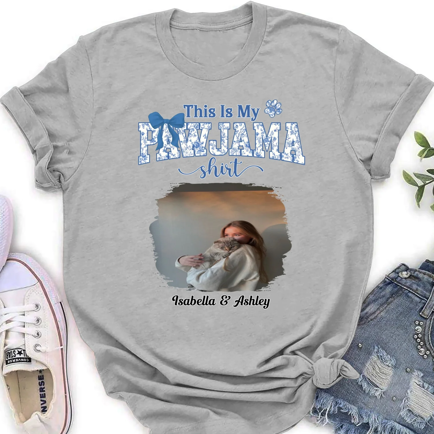 Flowery Sleep Shirt Photo- Personalized Custom Women T-Shirt - Image 7