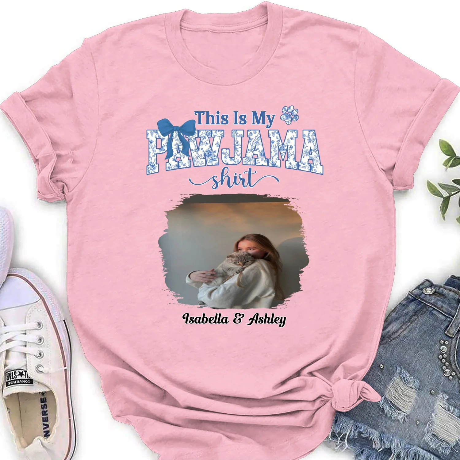 Flowery Sleep Shirt Photo- Personalized Custom Women T-Shirt - Image 8