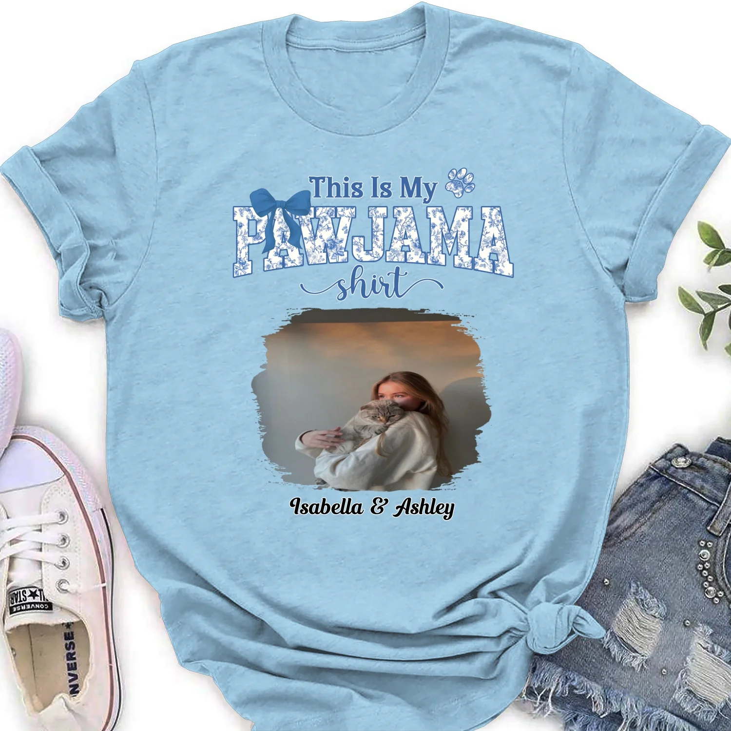 Flowery Sleep Shirt Photo- Personalized Custom Women T-Shirt - Image 9