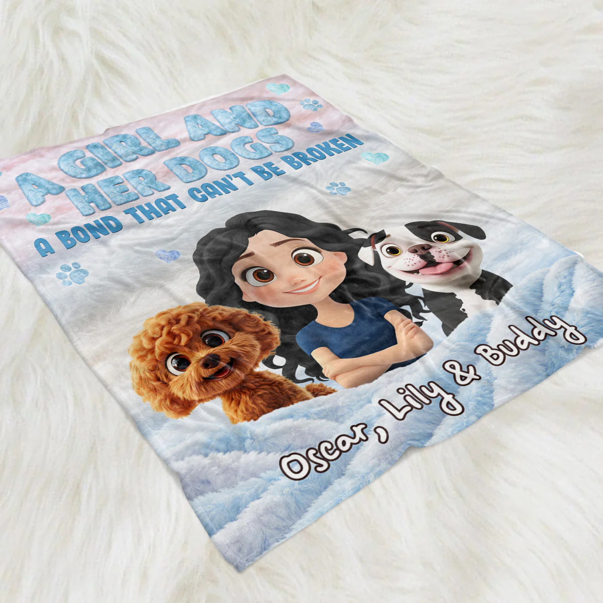 Fluffy Dog Mom - Personalized Custom Fleece Blanket - Image 2