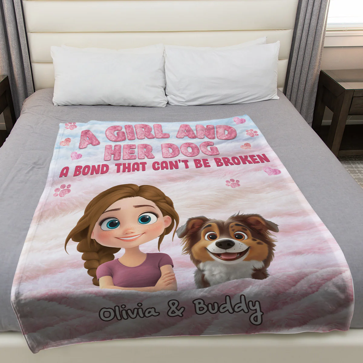 Fluffy Dog Mom - Personalized Custom Fleece Blanket - Image 3