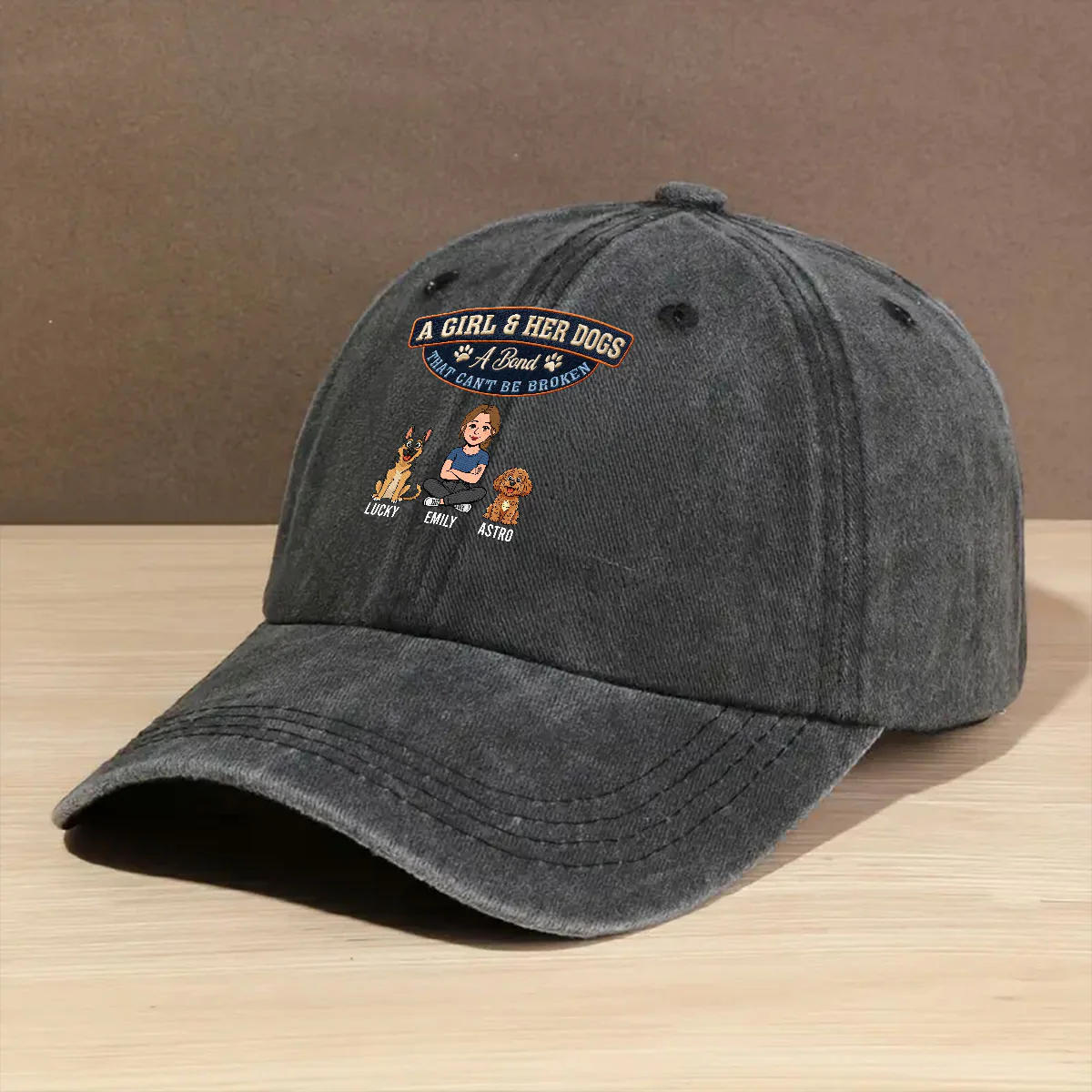 Forever Her Dog - Personalized Custom Vintage Washed Denim Cap - Image 4