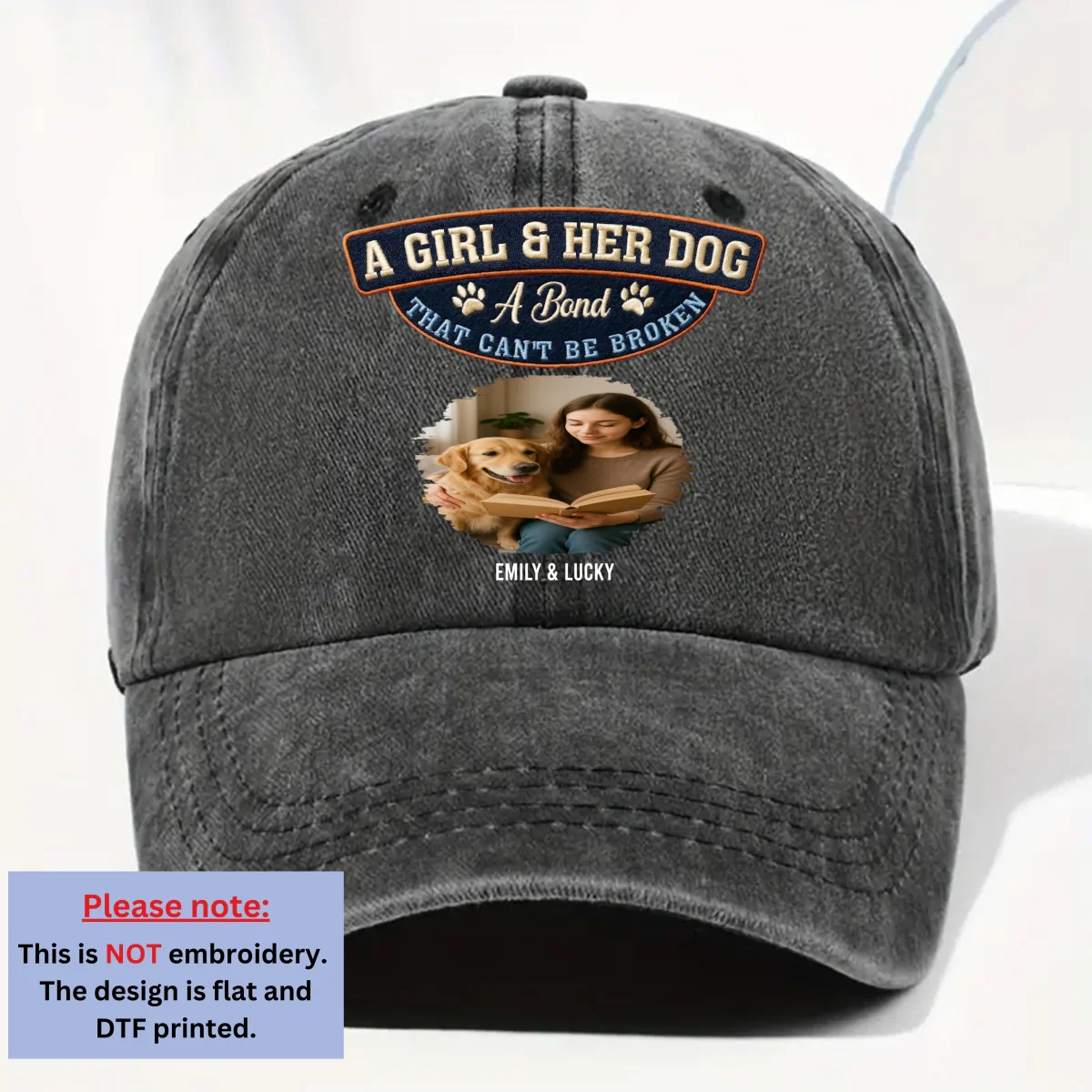 Forever Her Dog Photo - Personalized Custom Vintage Washed Denim Cap - Image 3
