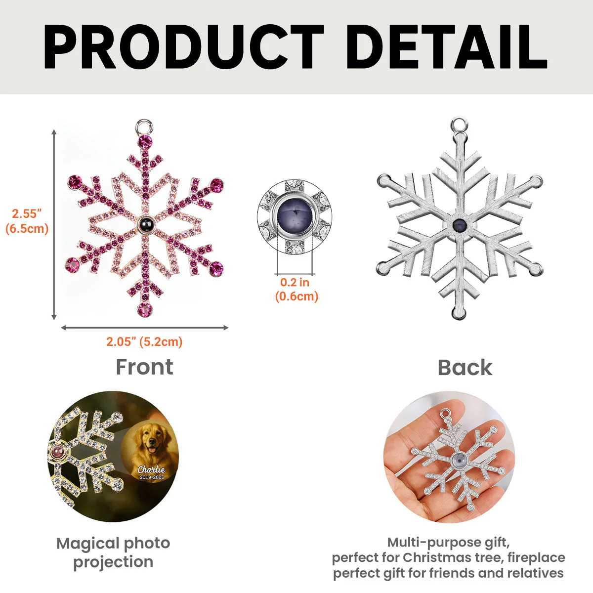 Forever In Our Hearts - Personalized Custom Photo Snowflake Projection Ornament - Image 7