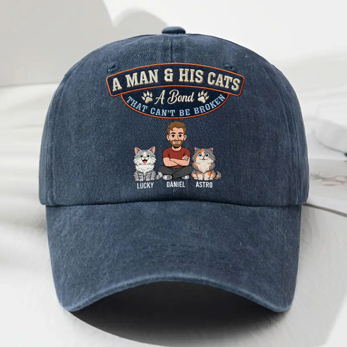Forever My Cats - Personalized Custom Vintage Washed Denim Cap