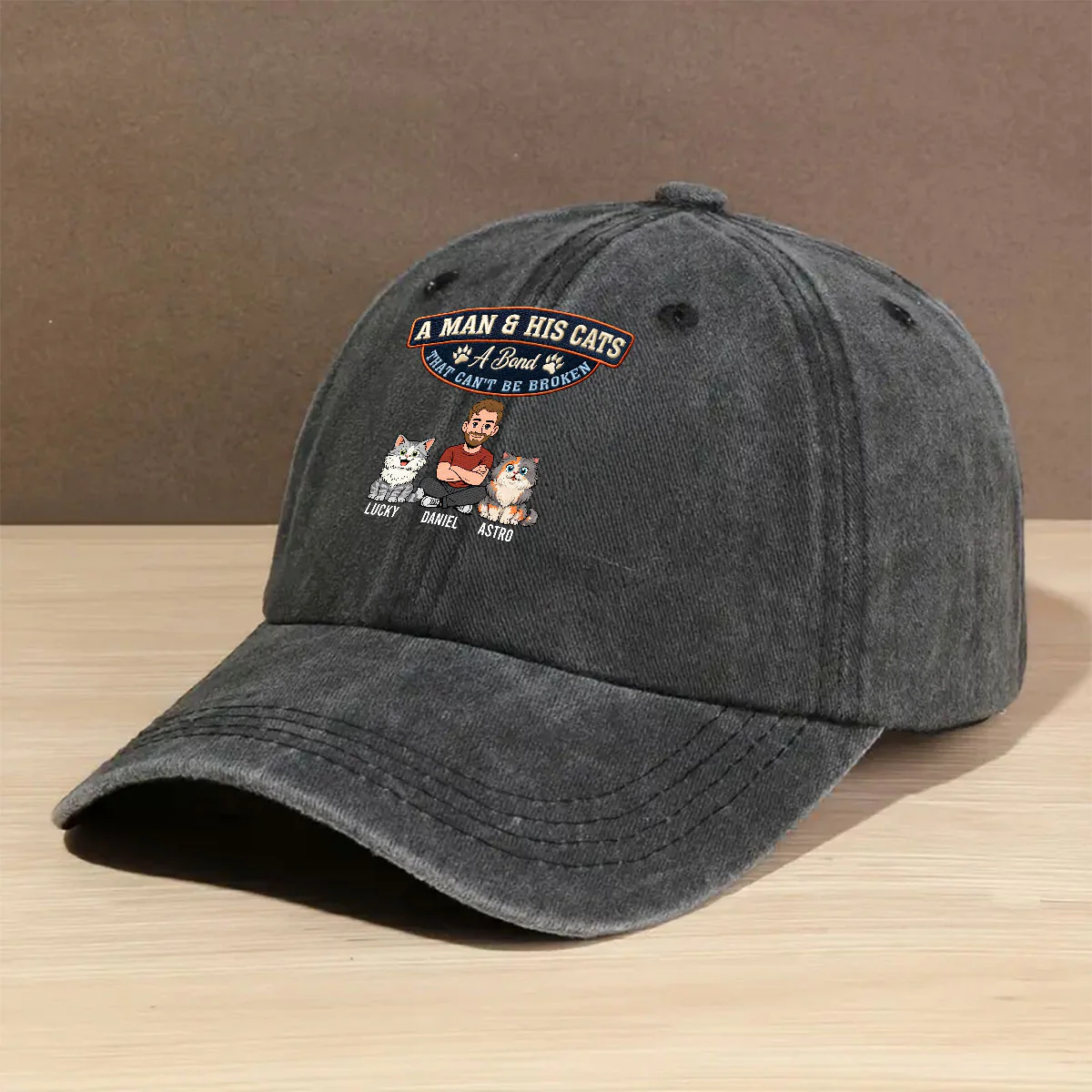 Forever My Cats - Personalized Custom Vintage Washed Denim Cap - Image 2