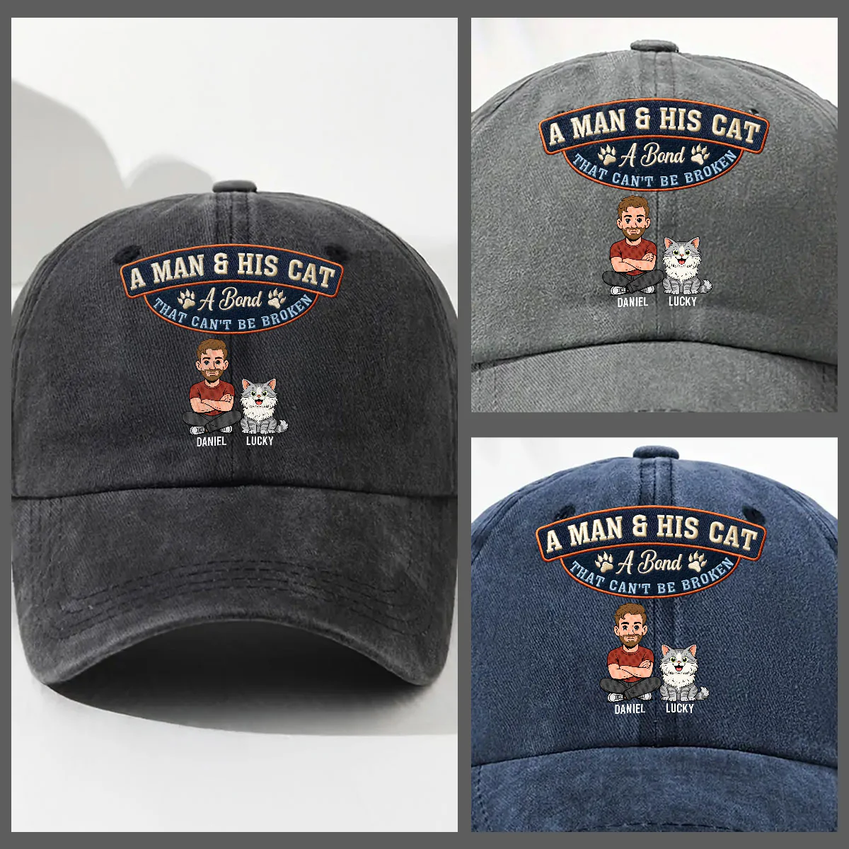 Forever My Cats - Personalized Custom Vintage Washed Denim Cap - Image 3