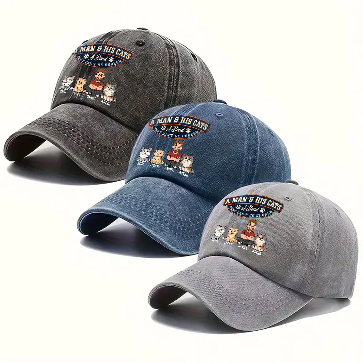 Forever My Cats - Personalized Custom Vintage Washed Denim Cap - Image 4