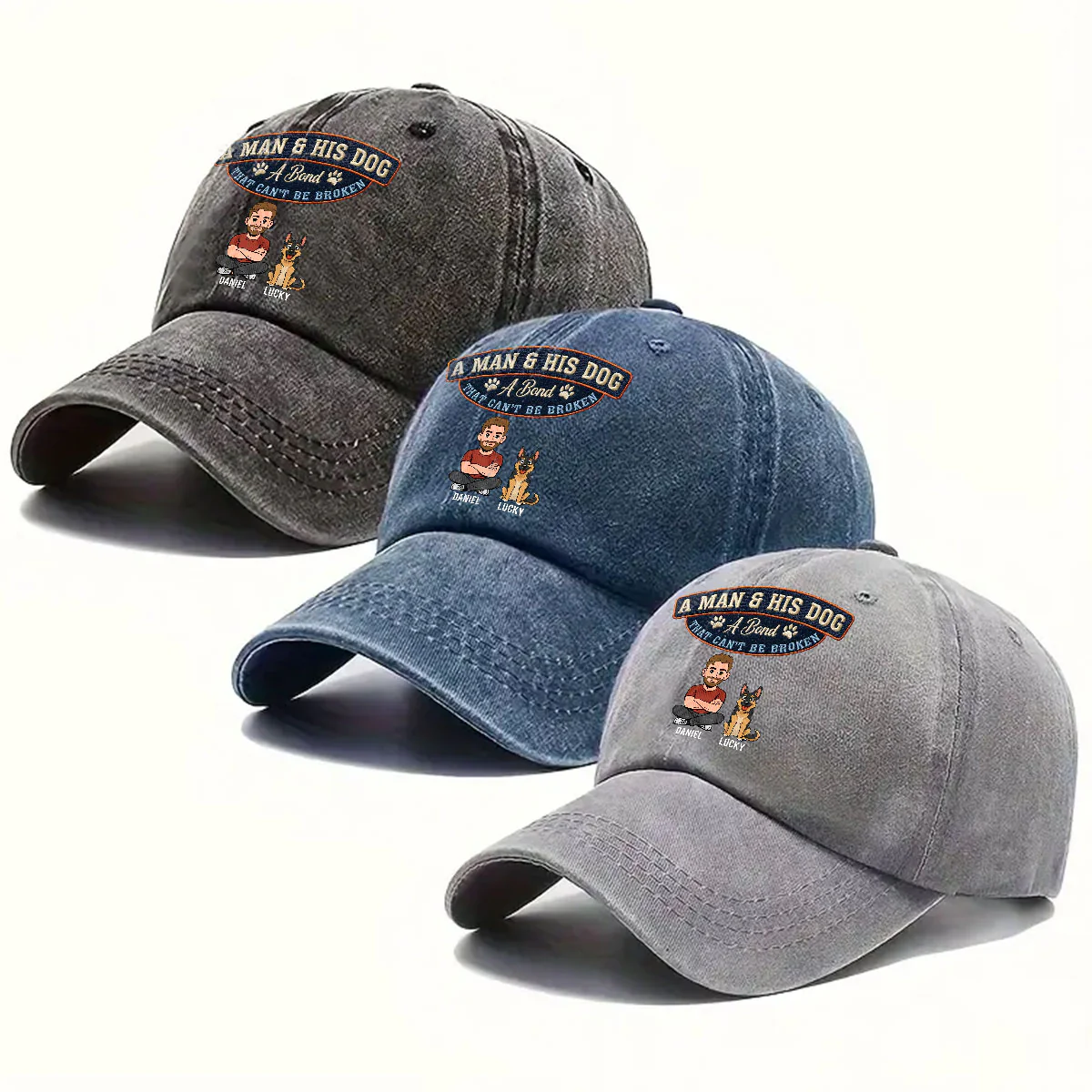 Forever My Dog - Personalized Custom Vintage Washed Denim Cap - Image 4