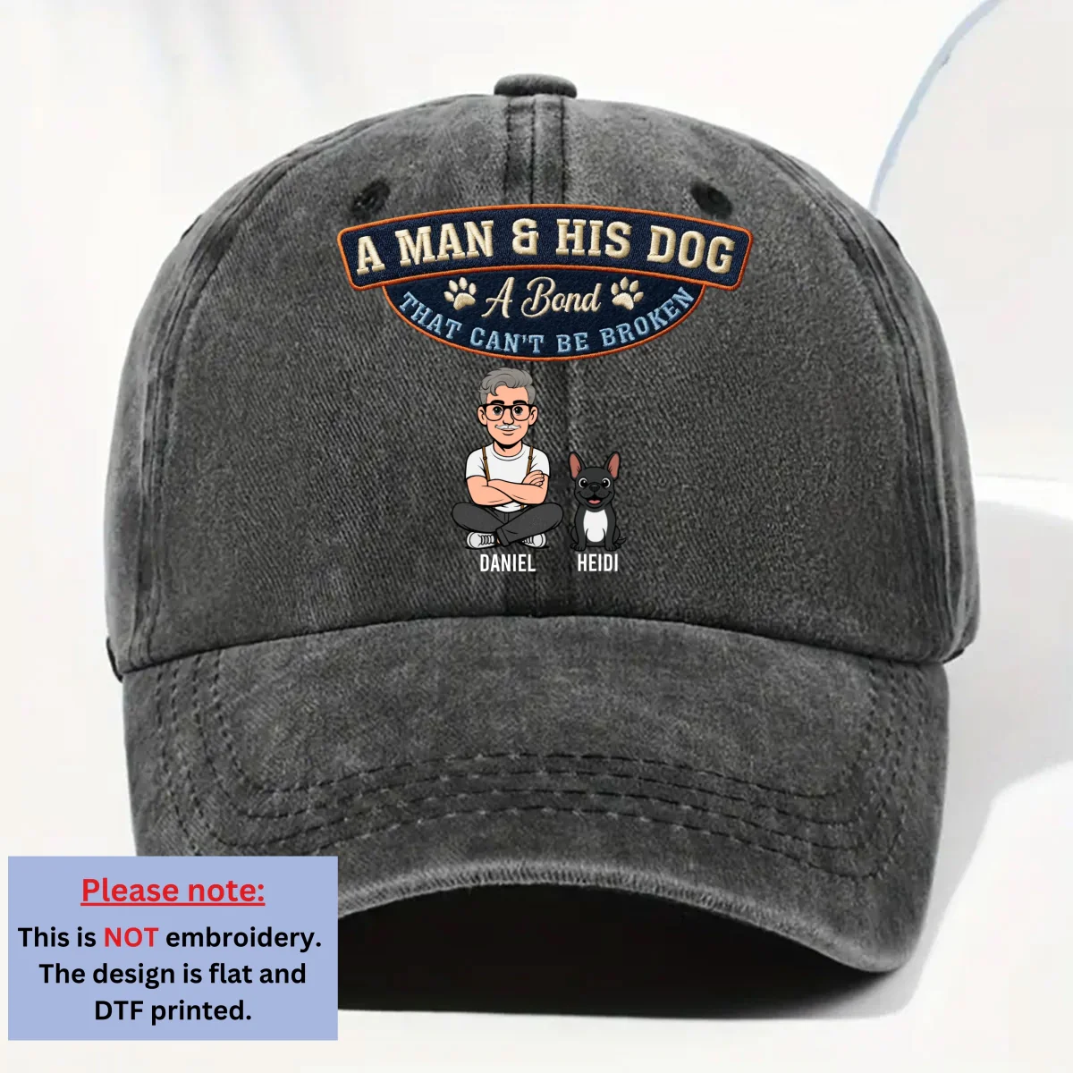 Forever My Dog - Personalized Custom Vintage Washed Denim Cap - Image 6
