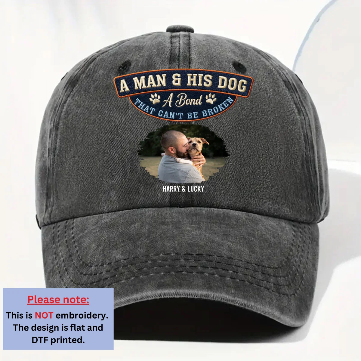 Forever My Dog Photo - Personalized Custom Vintage Washed Denim Cap - Image 4