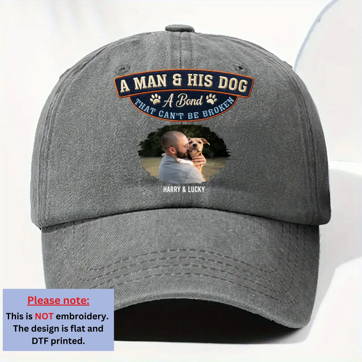 Forever My Dog Photo - Personalized Custom Vintage Washed Denim Cap - Image 5