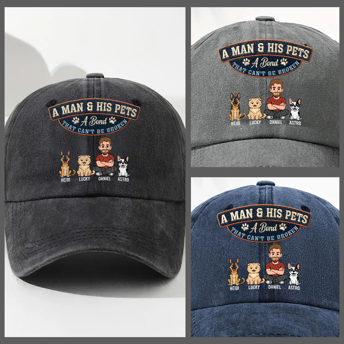 Forever My Pets - Personalized Custom Vintage Washed Denim Cap - Image 3