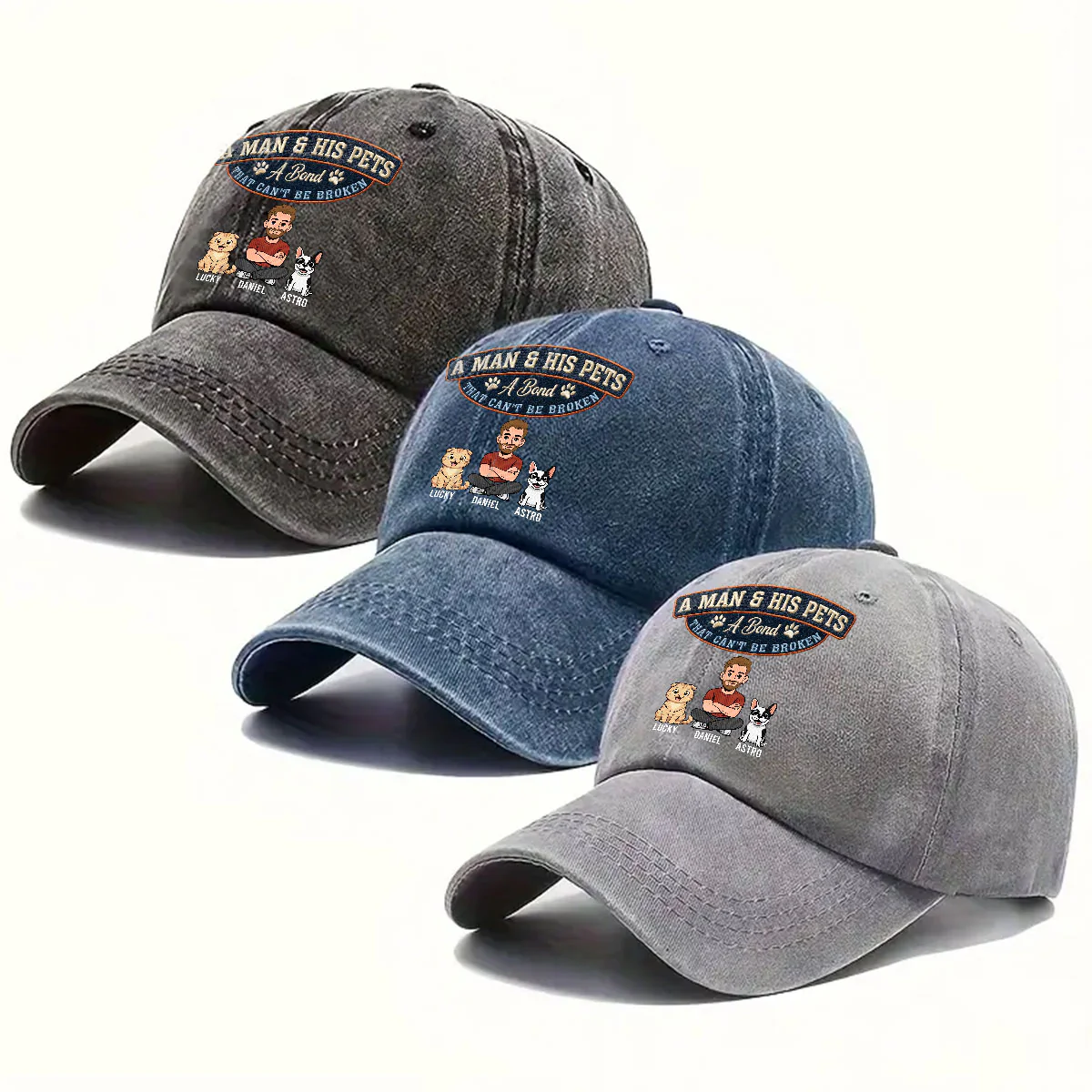 Forever My Pets - Personalized Custom Vintage Washed Denim Cap - Image 4