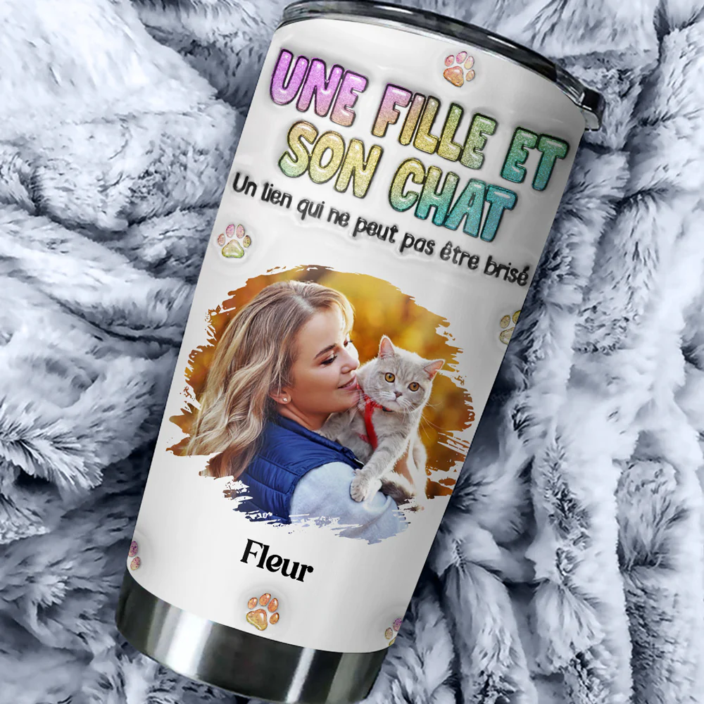 Foto de una chica y su gato – Vaso térmico personalizado con efecto 3D inflado - Image 5