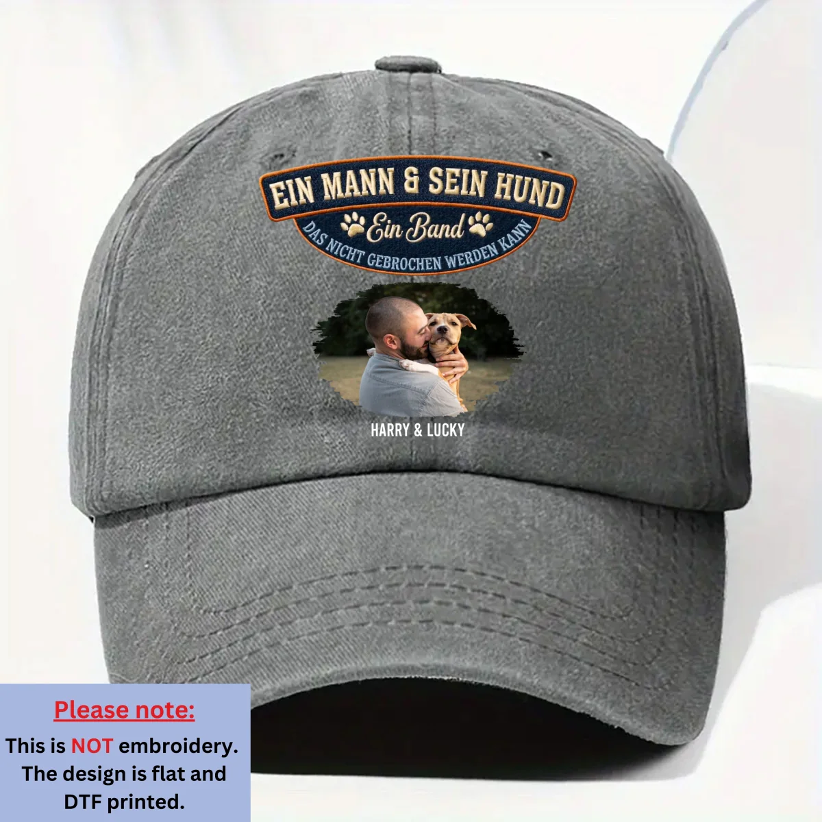 Für Immer Mein Hund Foto - Personalisierte Vintage-Washed Denim-Kappe - Image 4