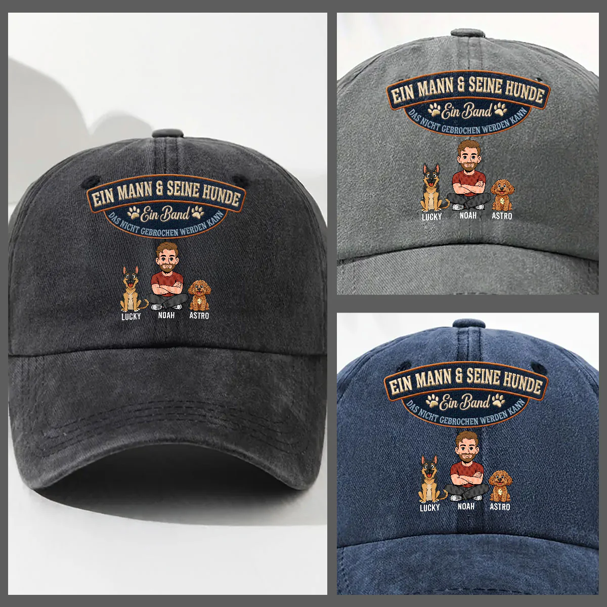 Für Immer Mein Hund - Personalisierte Vintage-Washed Denim-Kappe - Image 3