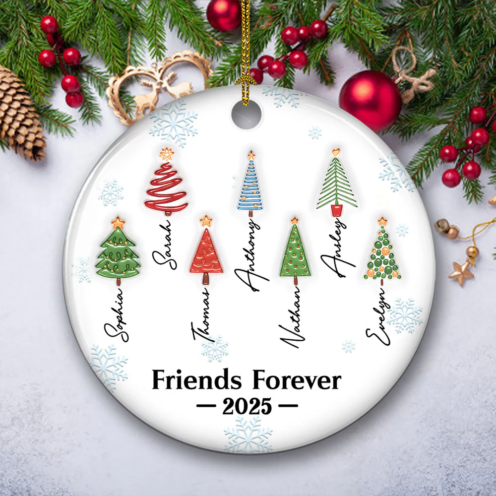 Friends Forever Tree Names - Personalized Custom 3D Inflated Effect Ceramic Ornament