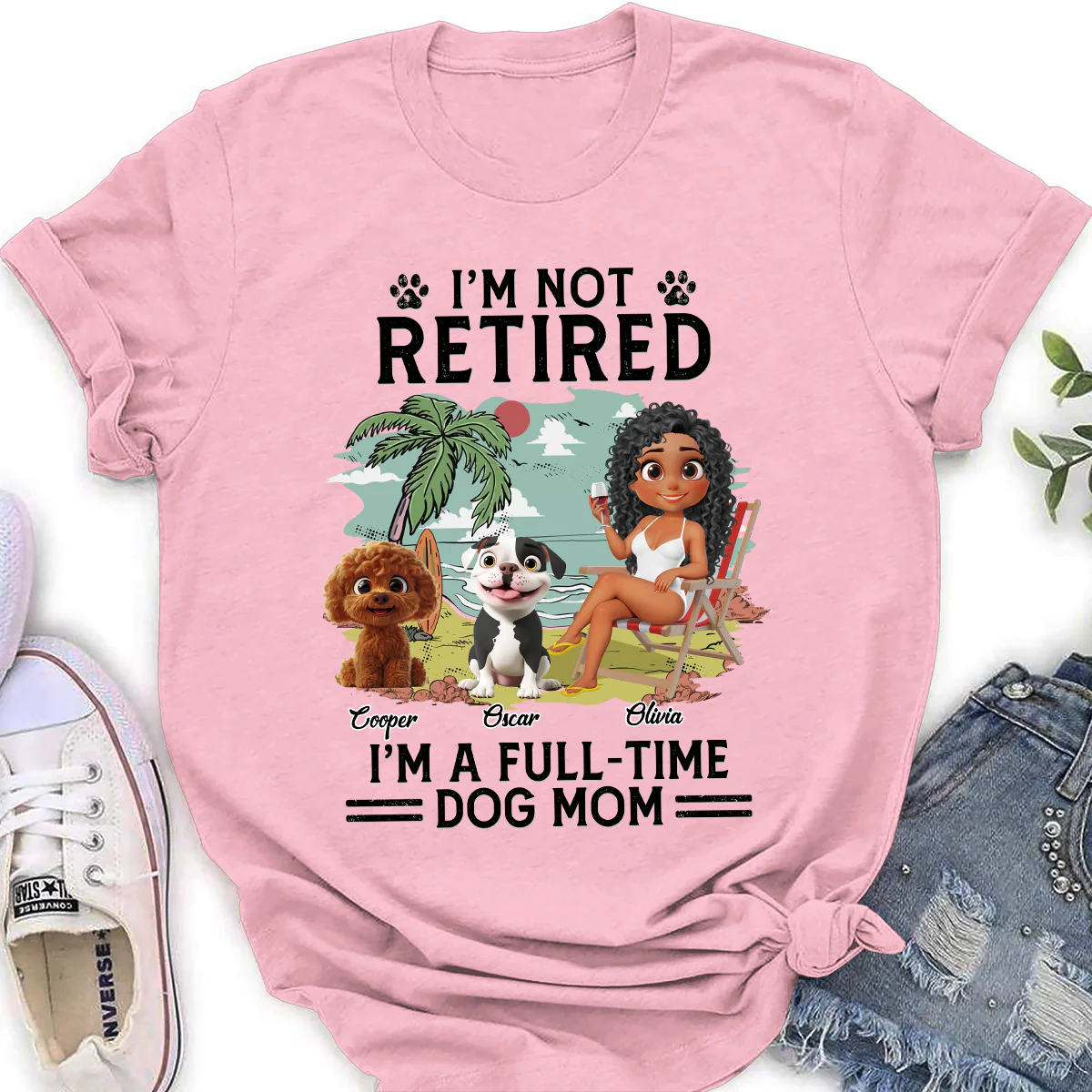 Full-time Dog Mom Cartoon - Personalized Custom Women's T-Shirt - Image 3