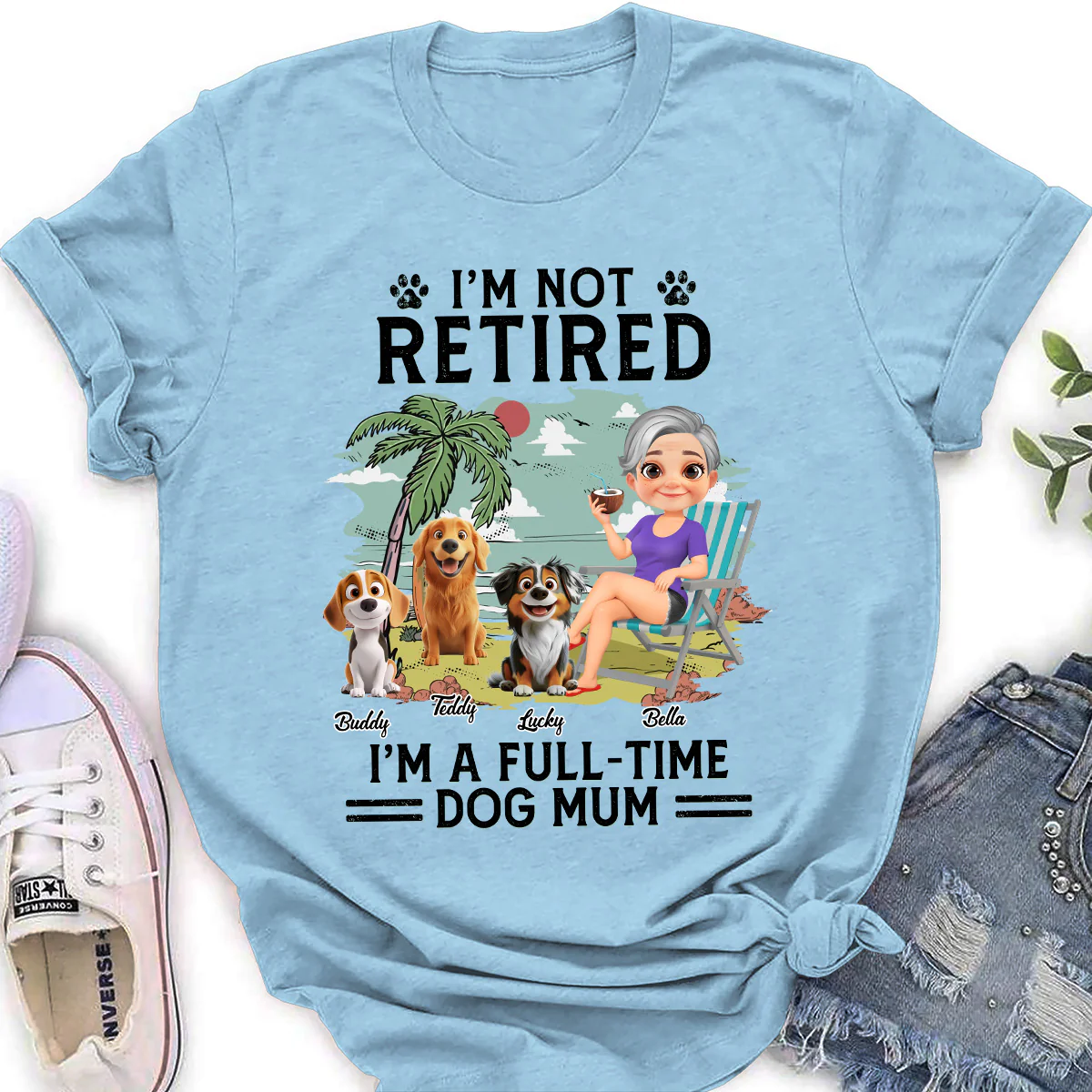 Full-time Dog Mom Cartoon - Personalized Custom Women's T-Shirt - Image 4