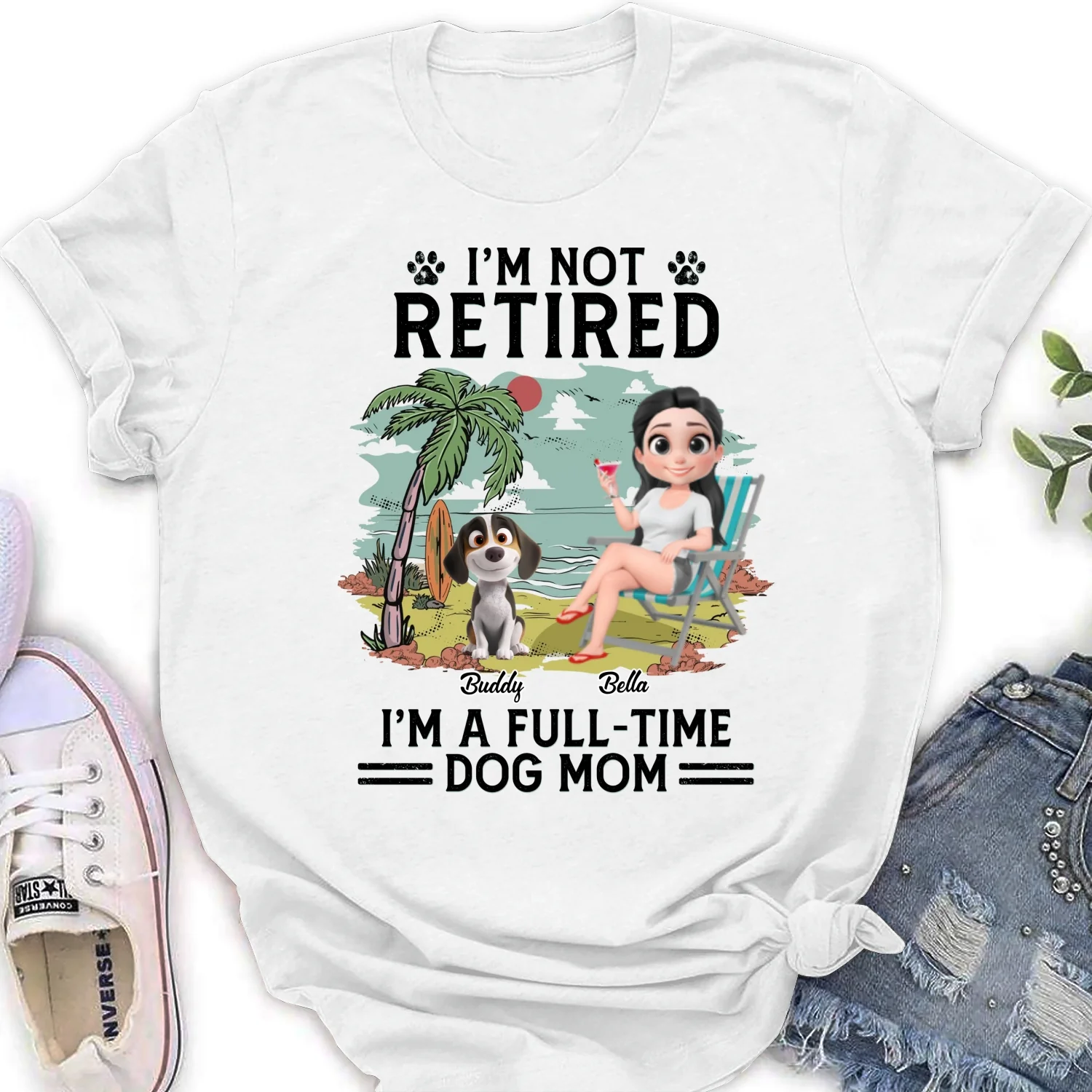 Full-time Dog Mom Cartoon - Personalized Custom Women's T-Shirt - Image 5