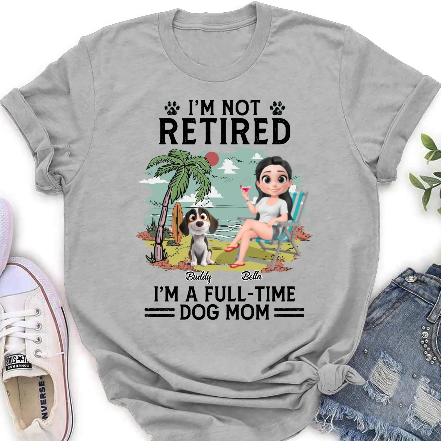 Full-time Dog Mom Cartoon - Personalized Custom Women's T-Shirt - Image 6