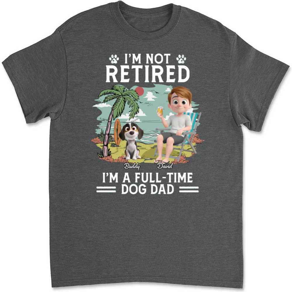Full-Time Dog Mom Dad Cartoon Dark Version - Personalized Custom Unisex T-Shirt - Image 10