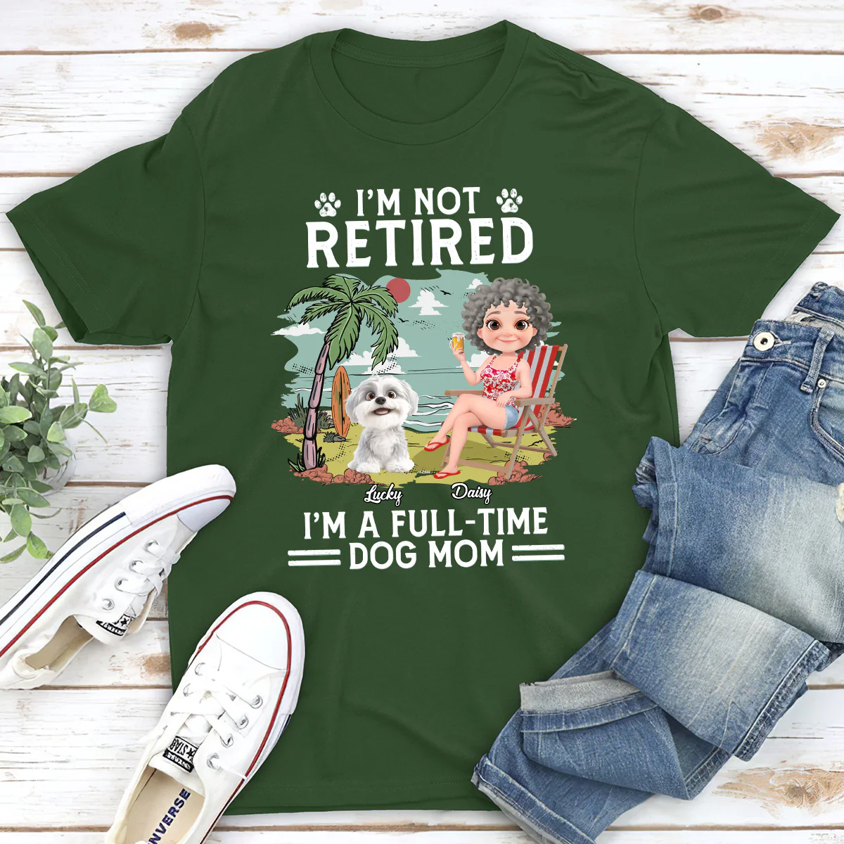 Full-Time Dog Mom Dad Cartoon Dark Version - Personalized Custom Unisex T-Shirt - Image 3