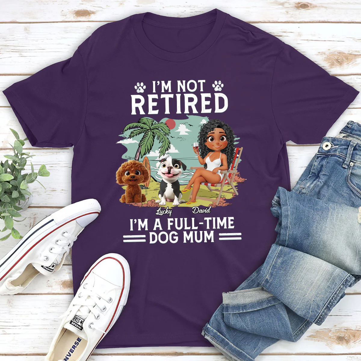 Full-Time Dog Mom Dad Cartoon Dark Version - Personalized Custom Unisex T-Shirt - Image 4