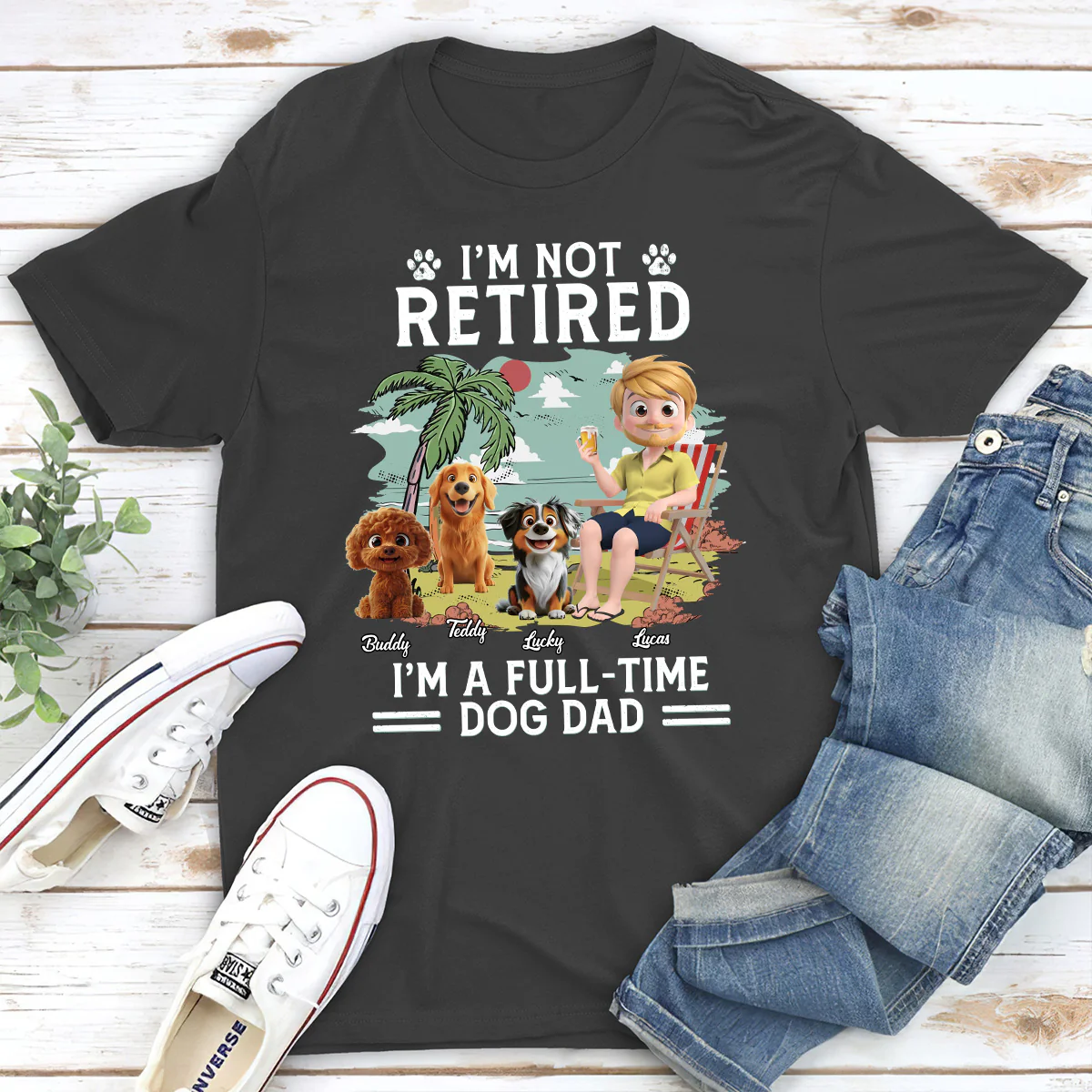 Full-Time Dog Mom Dad Cartoon Dark Version - Personalized Custom Unisex T-Shirt - Image 5