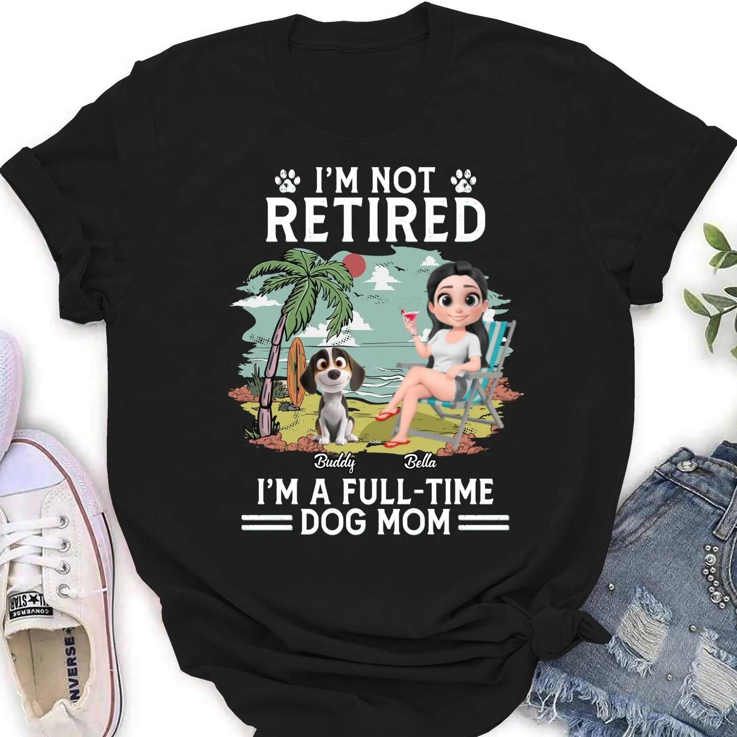 Full-Time Dog Mom Dad Cartoon Dark Version - Personalized Custom Women T-Shirt - Image 6