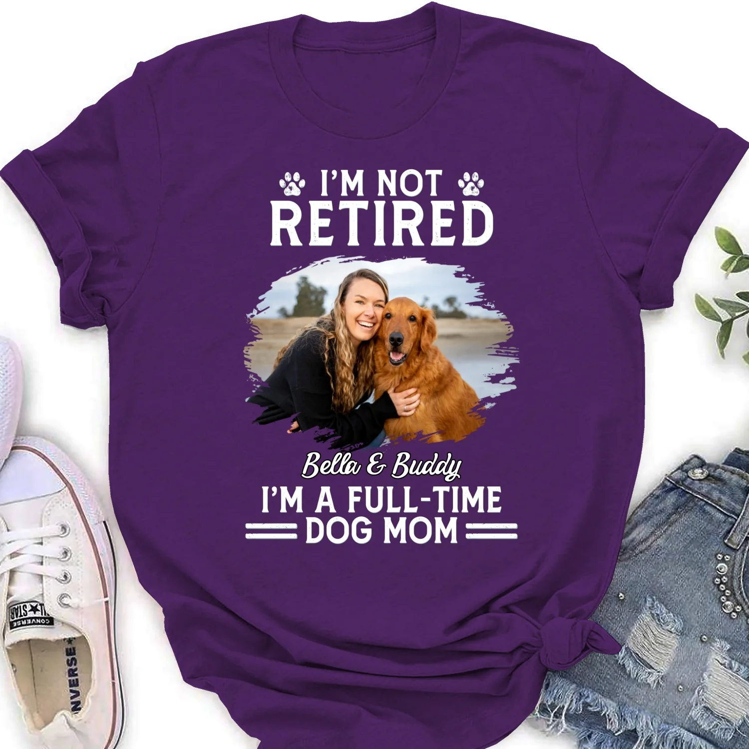 Full-Time Dog Mom Dad Cartoon Dark Version Photo - Personalized Custom Women T-Shirt - Image 5
