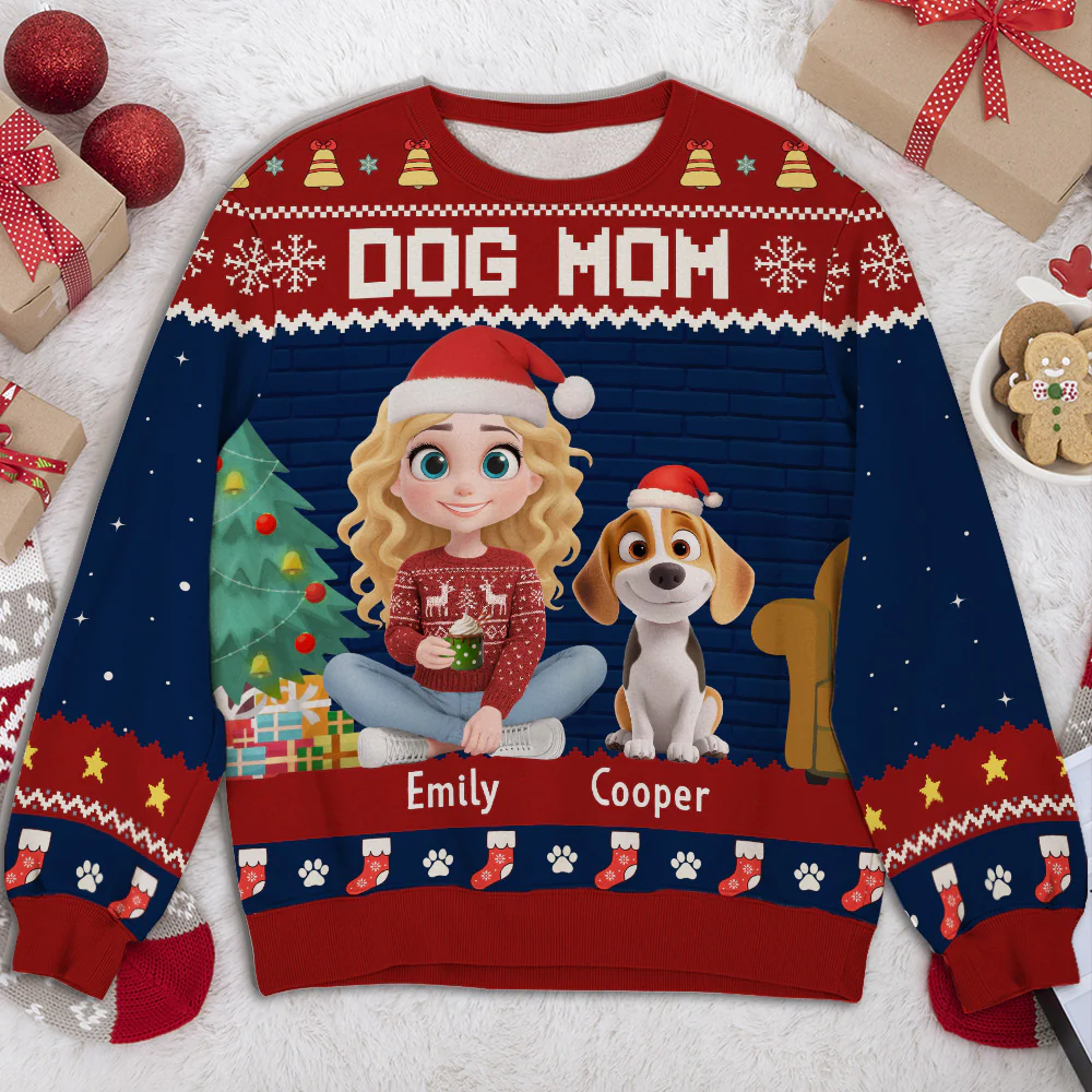 Funny Cartoon Dog Dad Mom Christmas - Personalized Custom All-Over-Print Sweatshirt