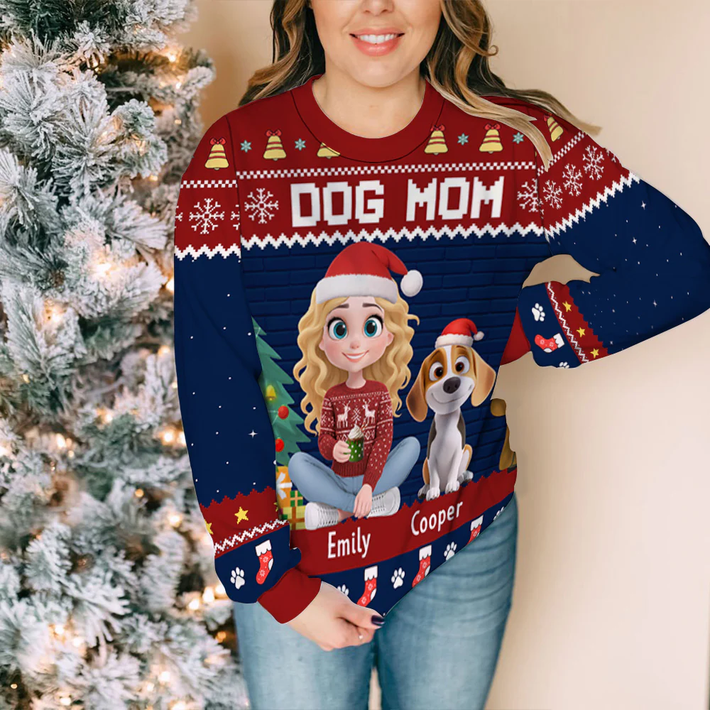 Funny Cartoon Dog Dad Mom Christmas - Personalized Custom All-Over-Print Sweatshirt - Image 3