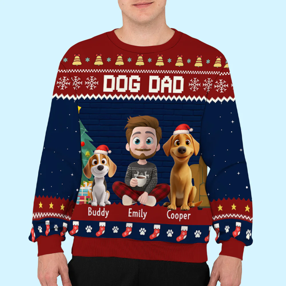 Funny Cartoon Dog Dad Mom Christmas - Personalized Custom All-Over-Print Sweatshirt - Image 4