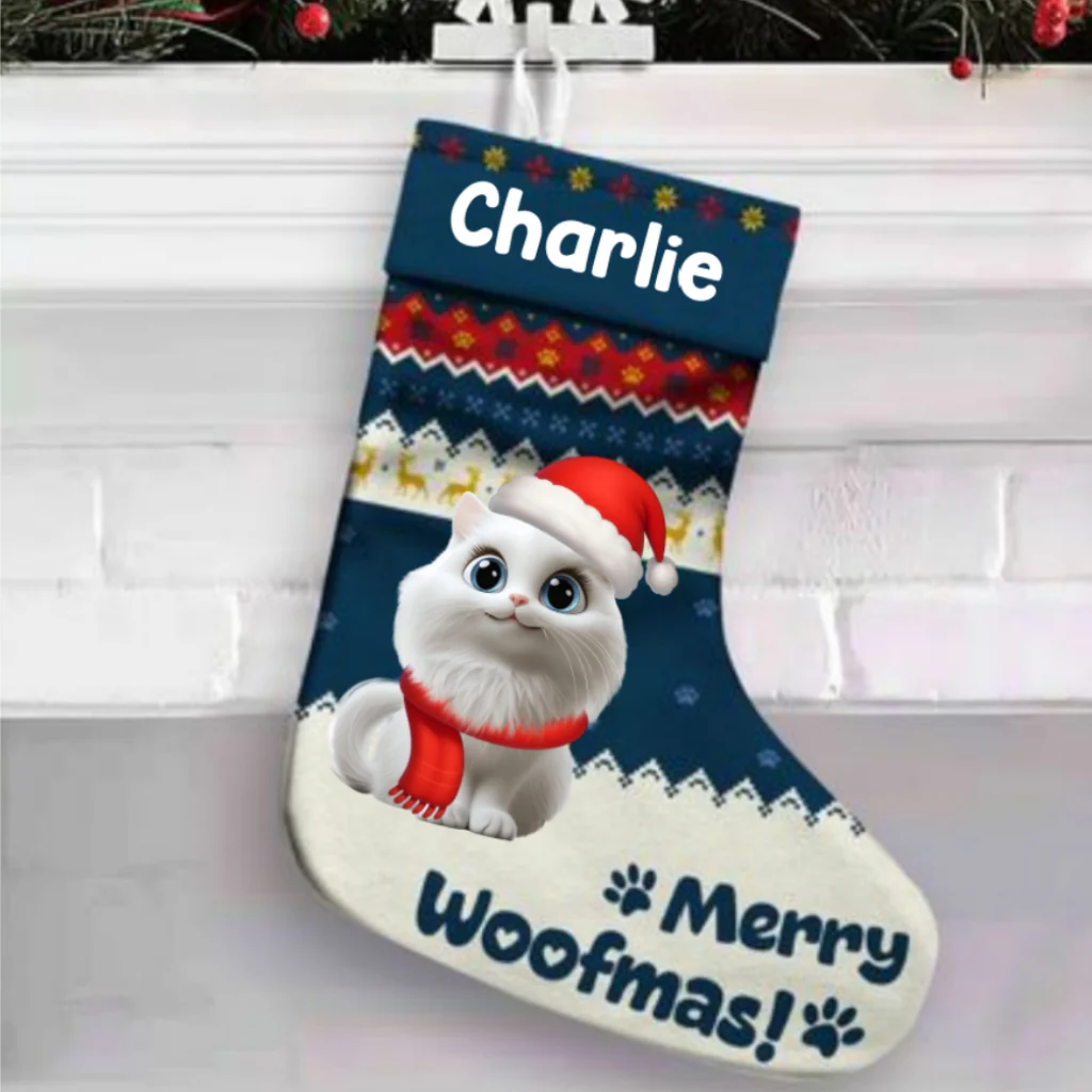 Funny Cat Christmas - Personalized Custom Christmas Stocking - Image 7