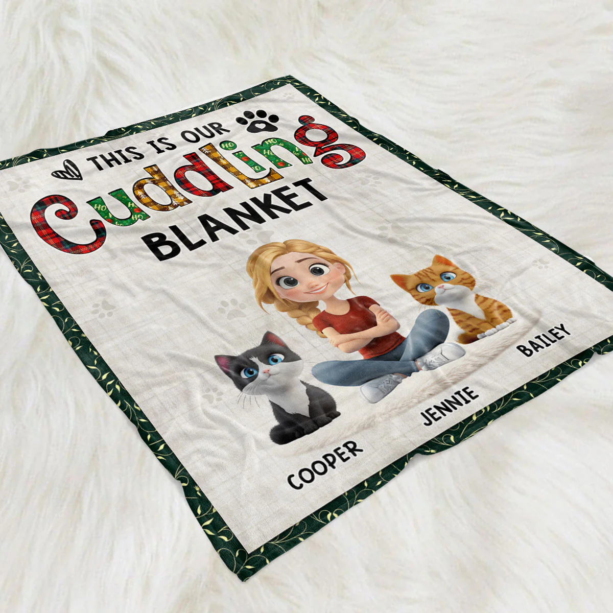 Funny Cuddle Human And Cat - Personalized Custom Fleece Blanket - Image 2
