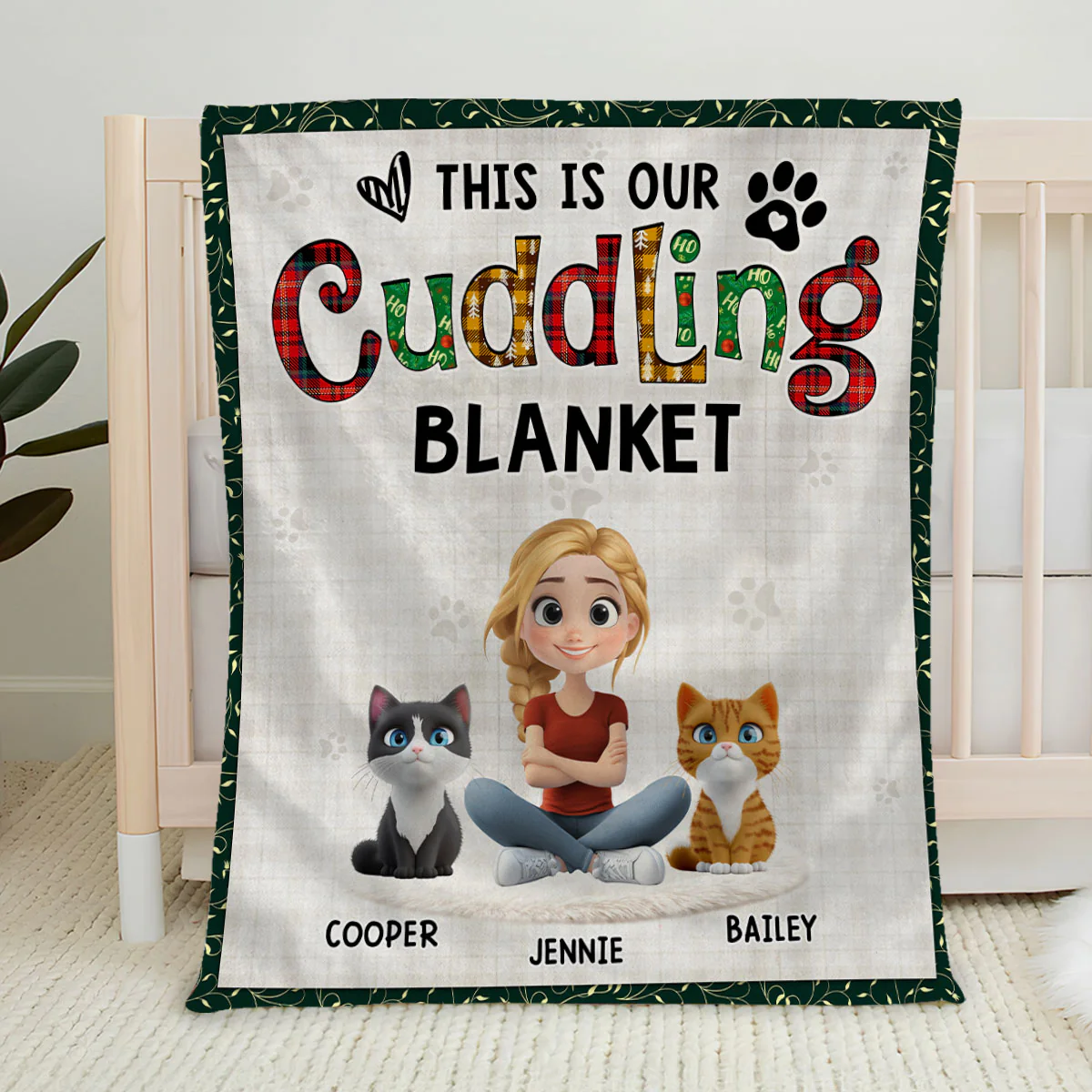 Funny Cuddle Human And Cat - Personalized Custom Fleece Blanket - Image 5