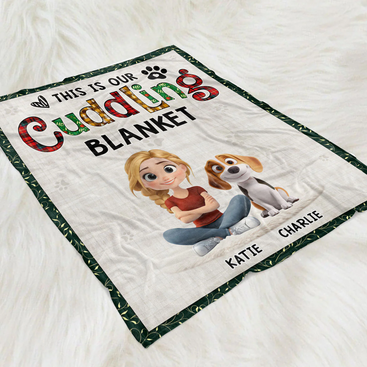 Funny Cuddle Human And Dog - Personalized Custom Fleece Blanket - Image 2
