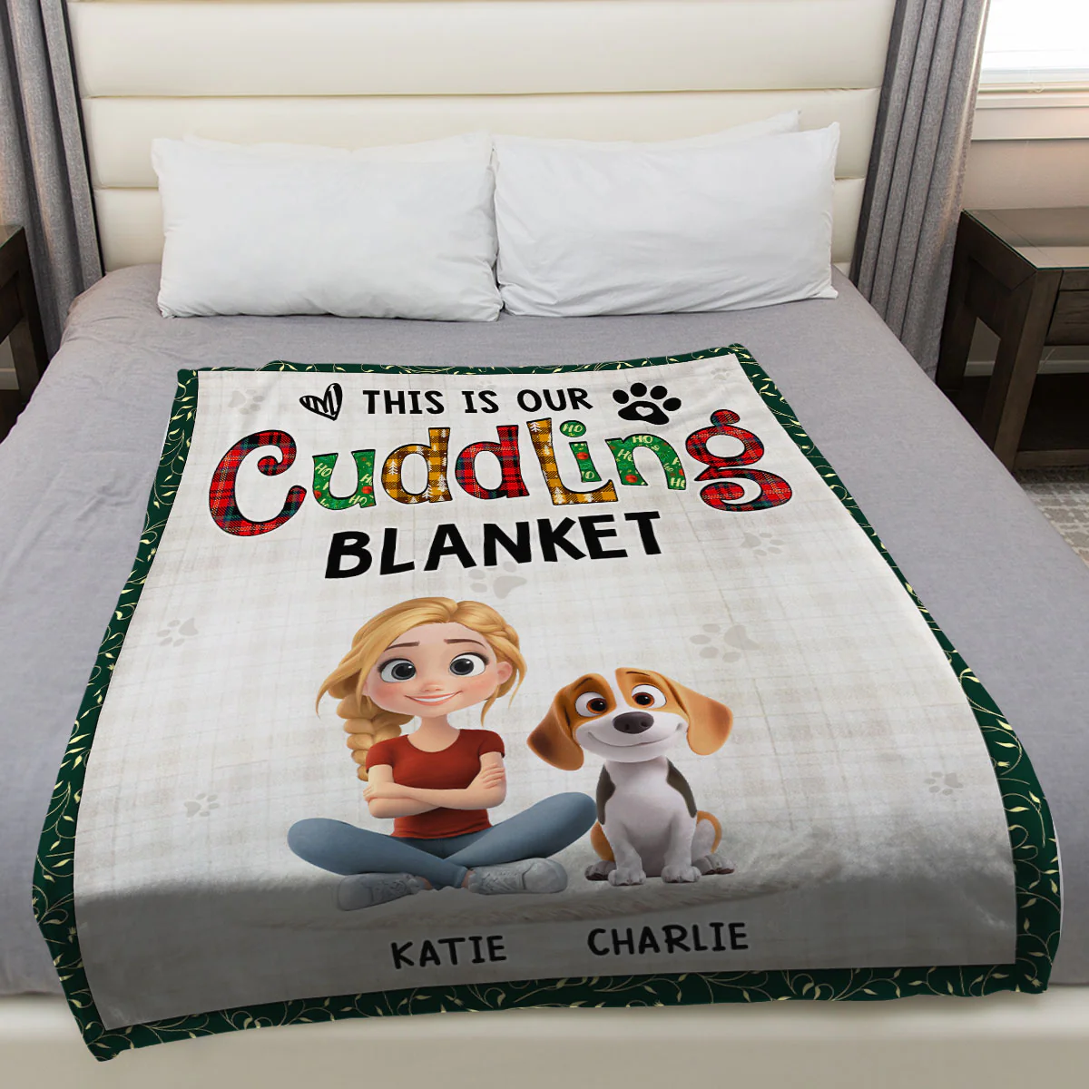 Funny Cuddle Human And Dog - Personalized Custom Fleece Blanket - Image 3