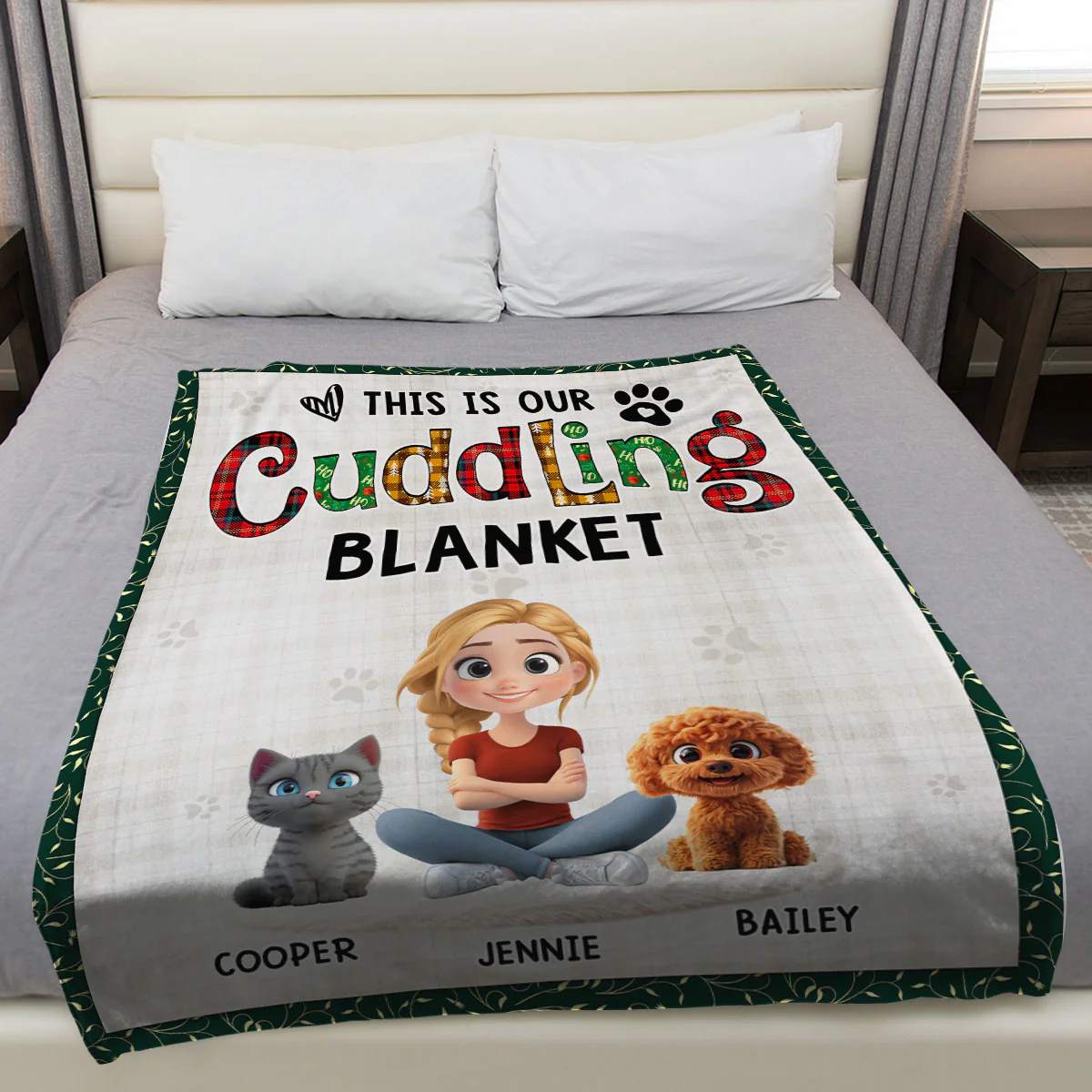 Funny Cuddle Human And Pet - Personalized Custom Fleece Blanket - Image 3